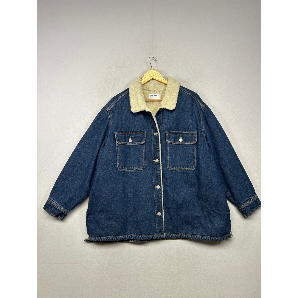 Western Workwear Old Navy Women 2X Blue Denim Sherpa Lined Trucker Jacket